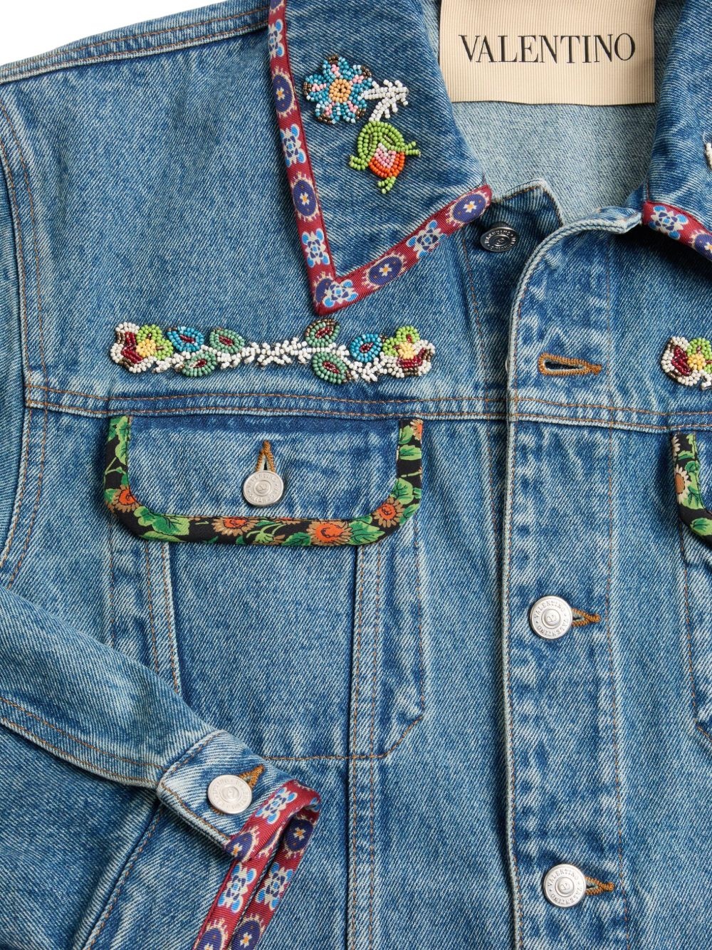 printed-trim denim jacket - 5