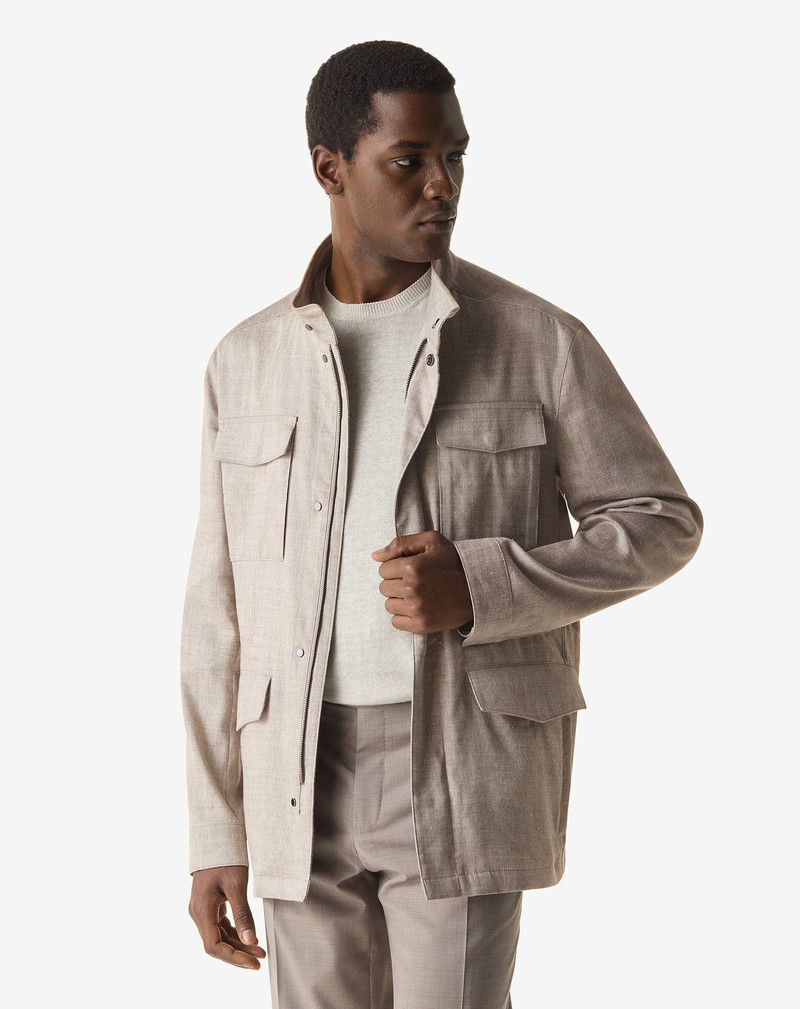 CORNELIANI Sand beige linen, stretch wool field jacket outlook