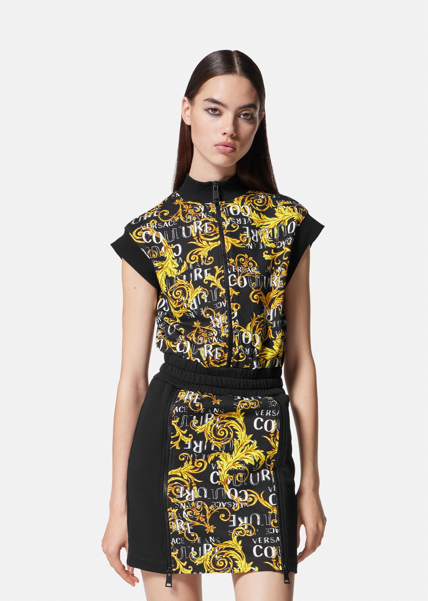 VERSACE JEANS COUTURE Logo Couture Zip Mini Dress | REVERSIBLE