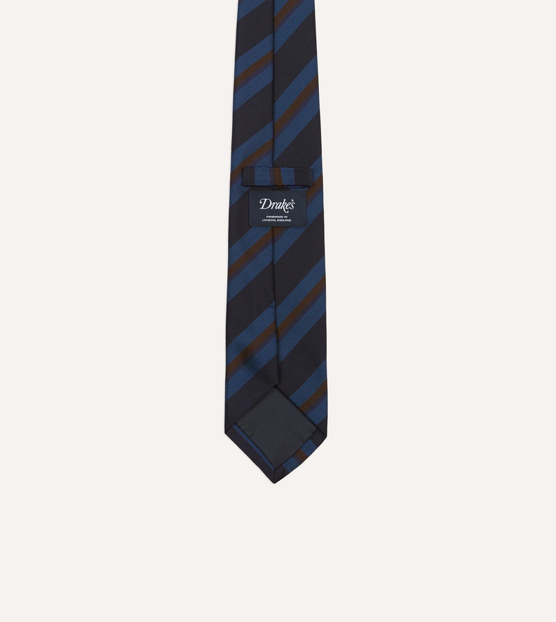 Navy and Brown Stripe Mogador Wool Cotton Tipped Tie 4