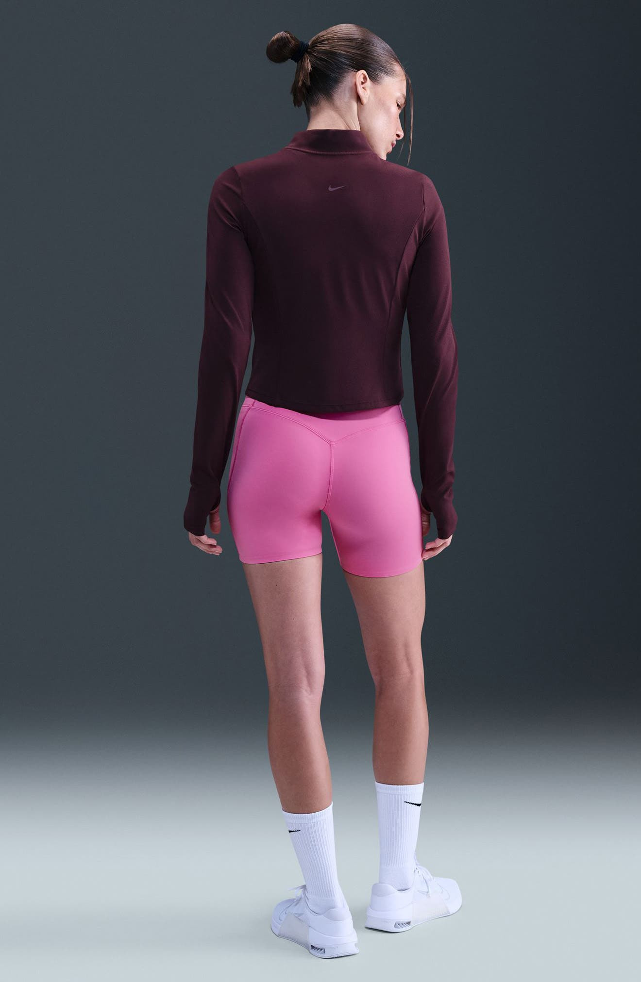Nike Universa Medium-Support High-Waisted 5-Inch Pocket Biker Shorts in Playful Pink/Cosmic Fuchsia  - 9