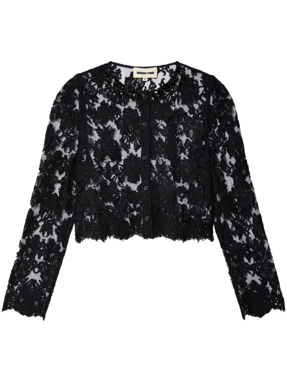 floral-lace button-front cardigan - 1