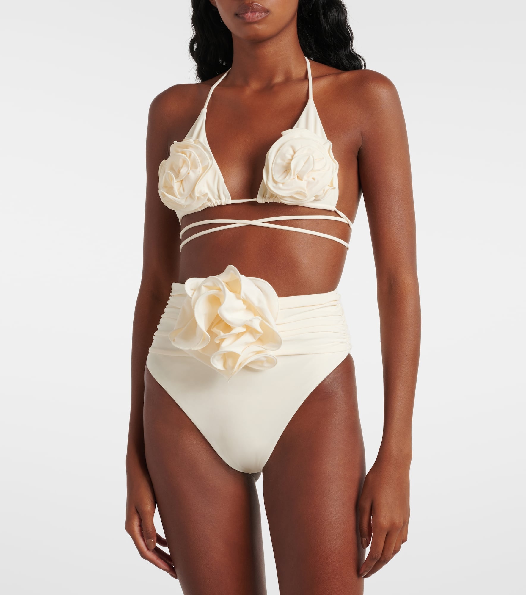 Floral appliqué triangle bikini top - 2