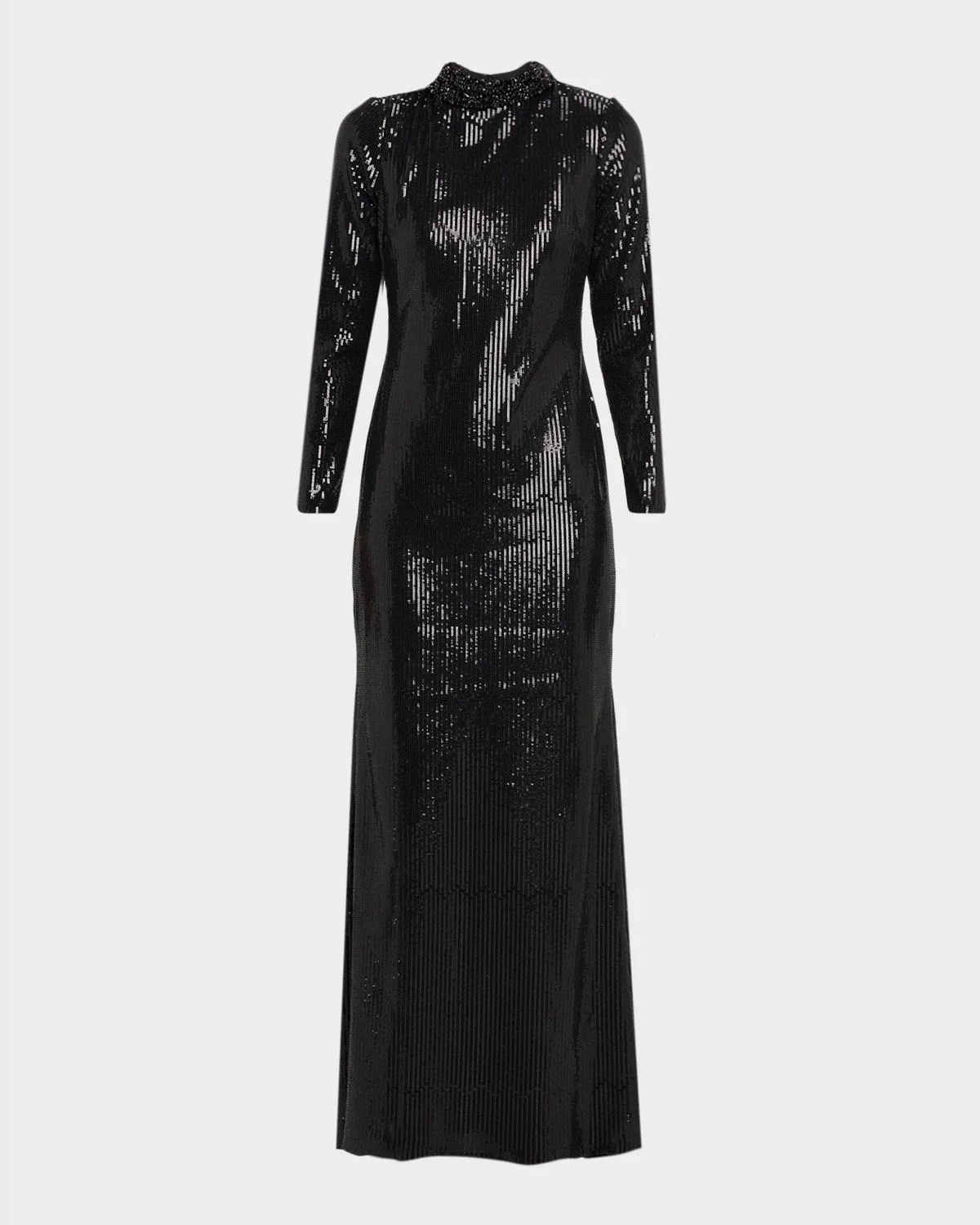 Beaded Mock-Neck Sequin Gown - 1