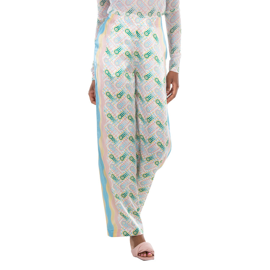 Casablanca Ladies Multicolor Ping Pong Silk Trousers - 3