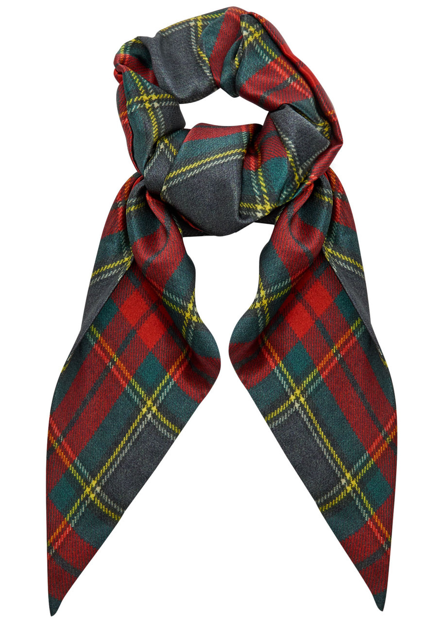 Vivienne Westwood Logo-embroidered Tartan Silk Scrunchie - 1