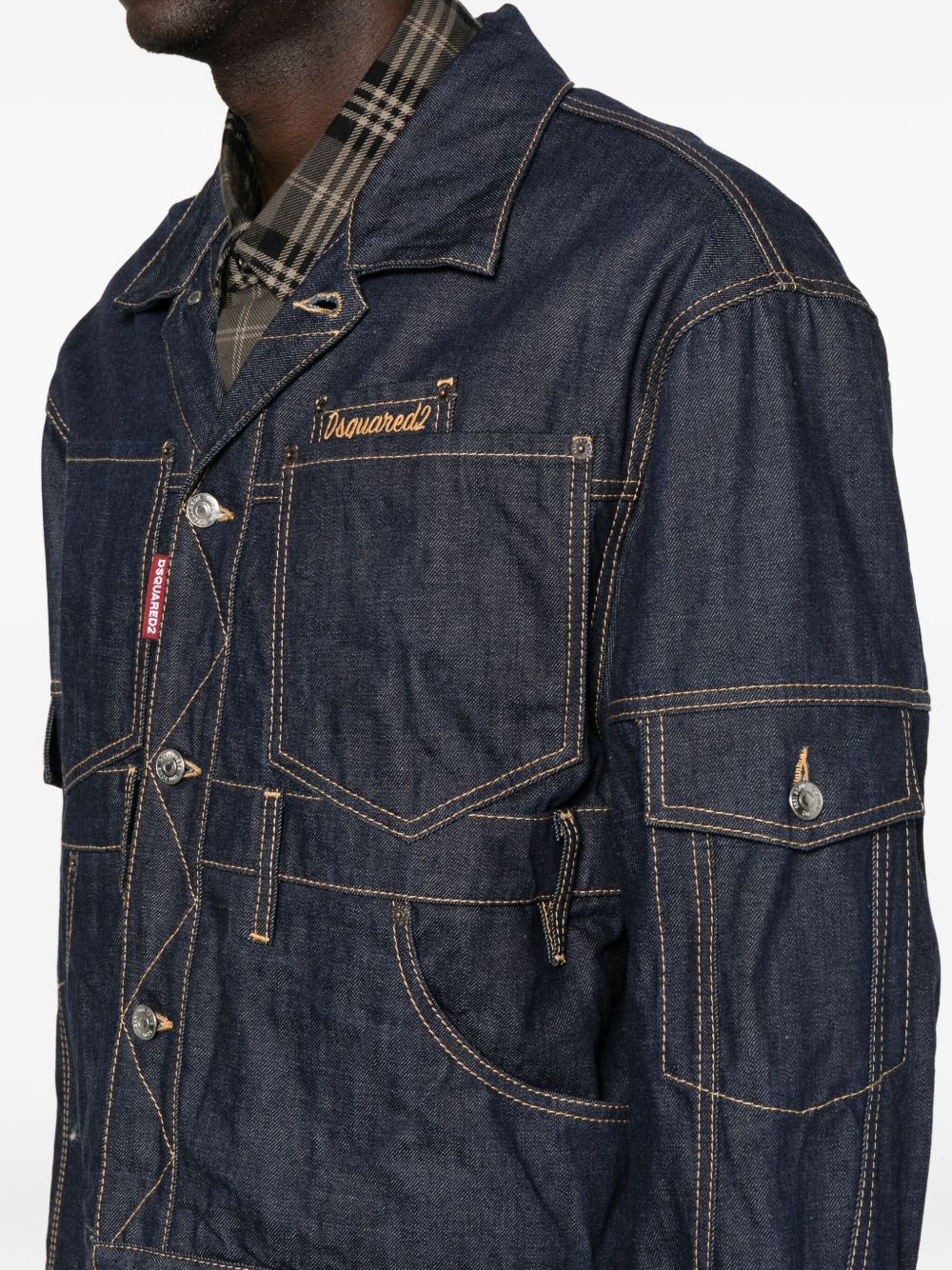 multi-pocket panelled denim jacket - 5