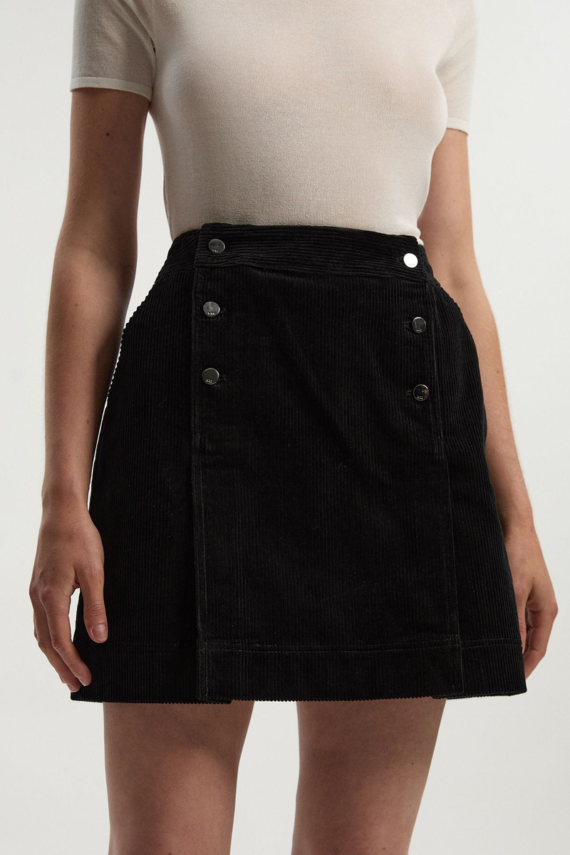 Cord Button Pleat Detail Mini Skirt 3