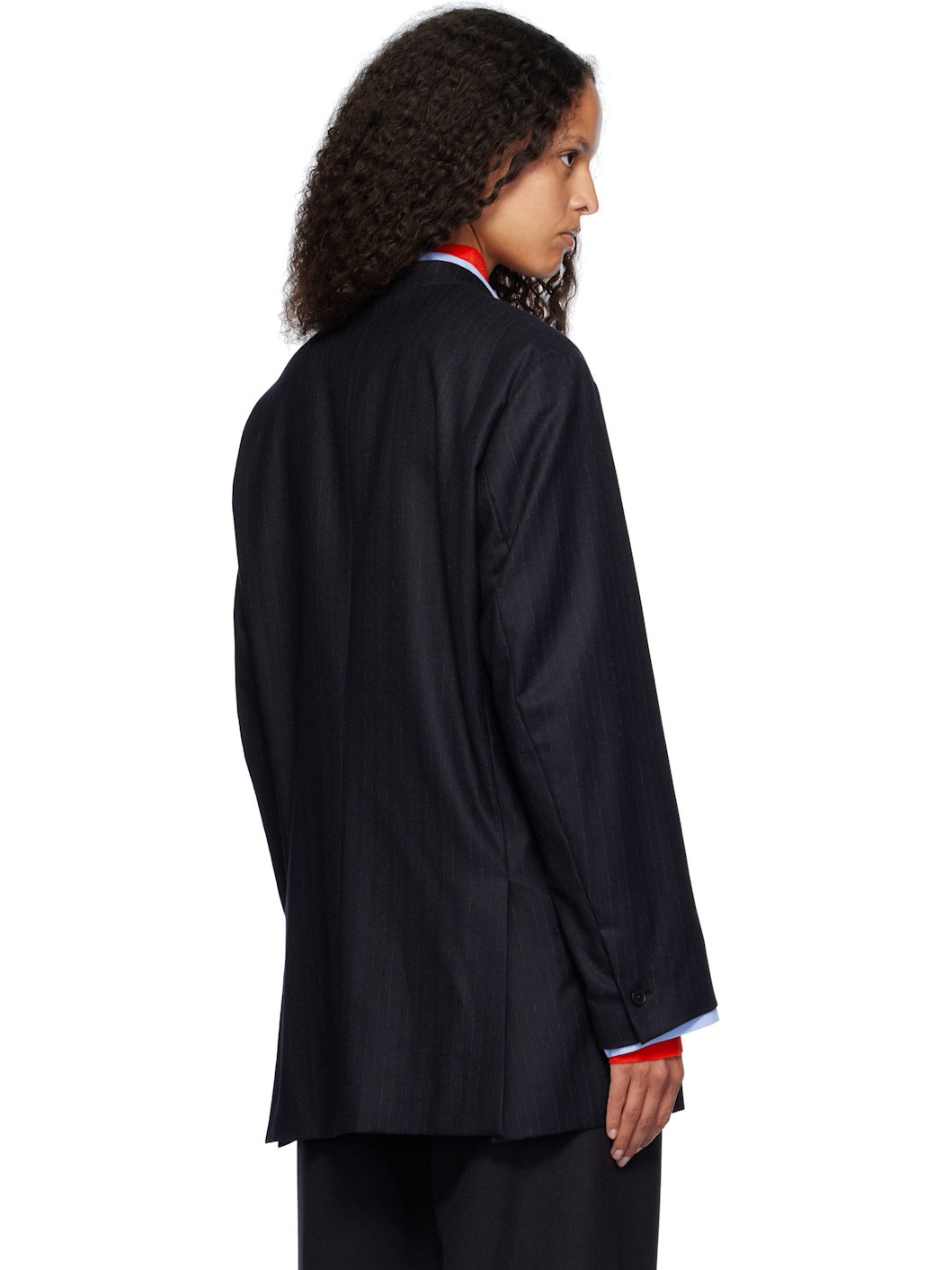 Navy Wool Fulling Flannel Stripe Blazer - 3