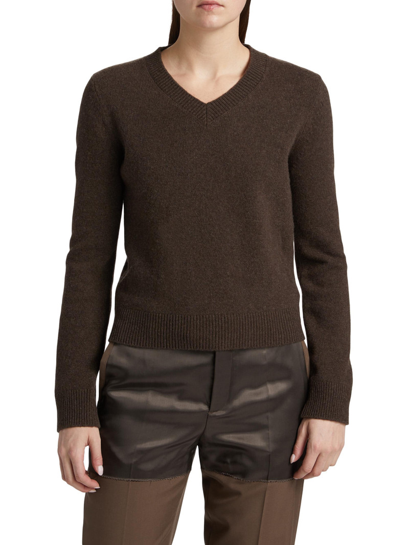 Women's V-Neck Wool-Blend Sweater - Brown 3
