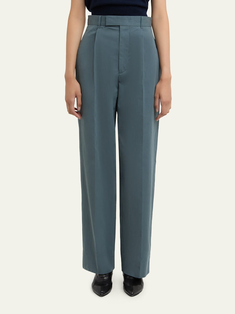 Pleated Cotton Straight-Leg Pants 4
