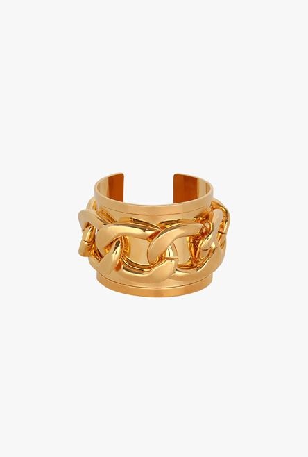 Gold-tone brass chain cuff bracelet - 1