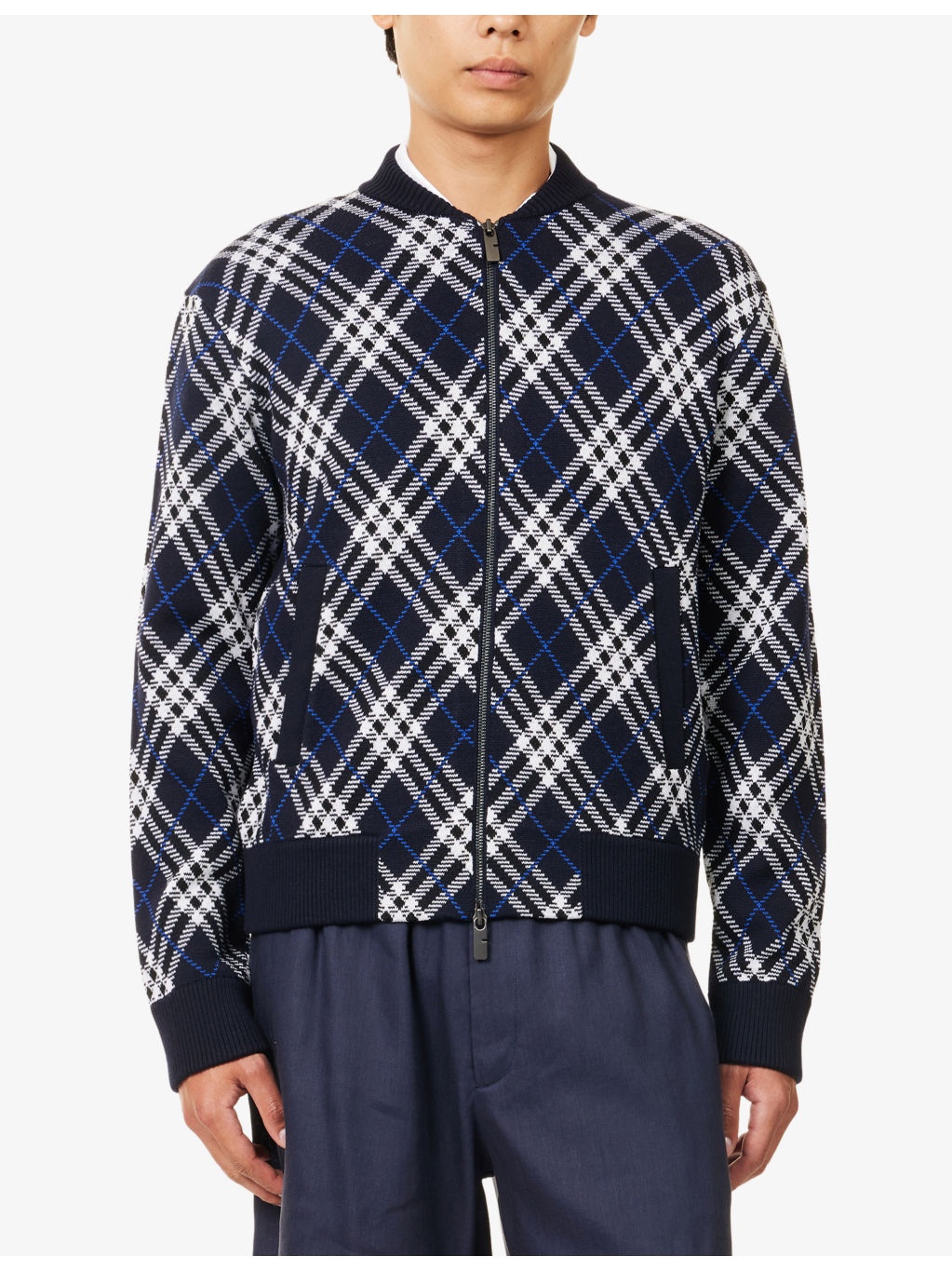 Check-Weave Knitted Bomber Jacket - 3