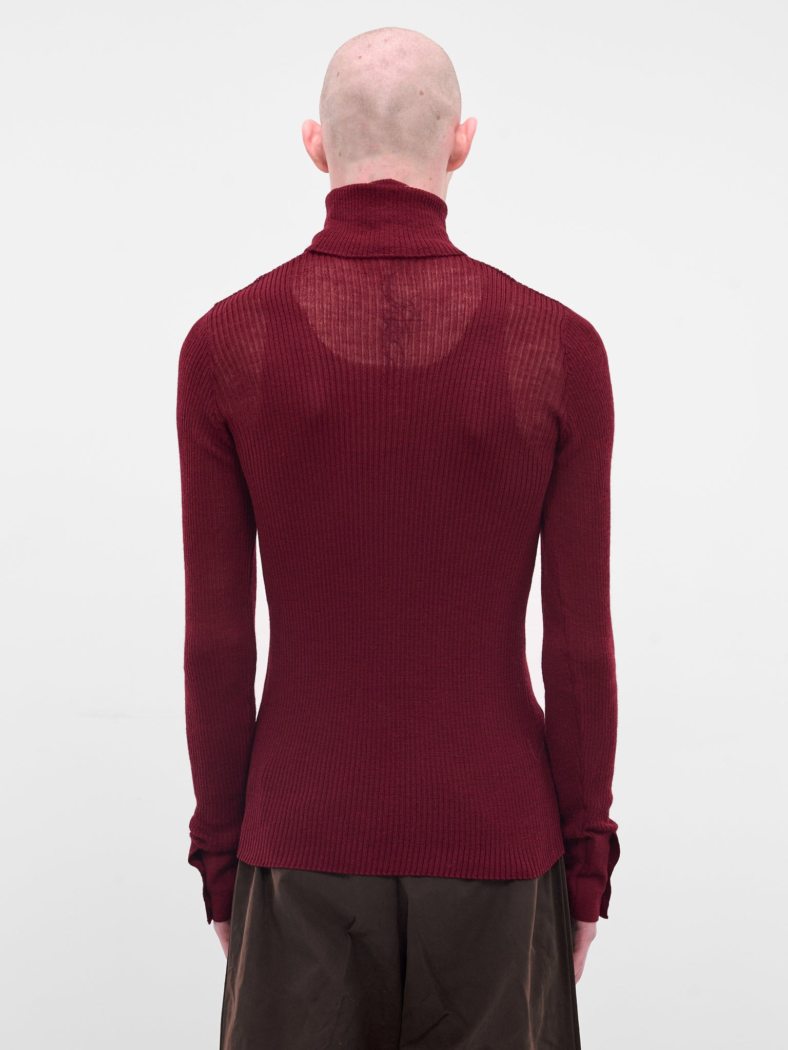 Red Rib-Knit Turleneck Sweater - 3