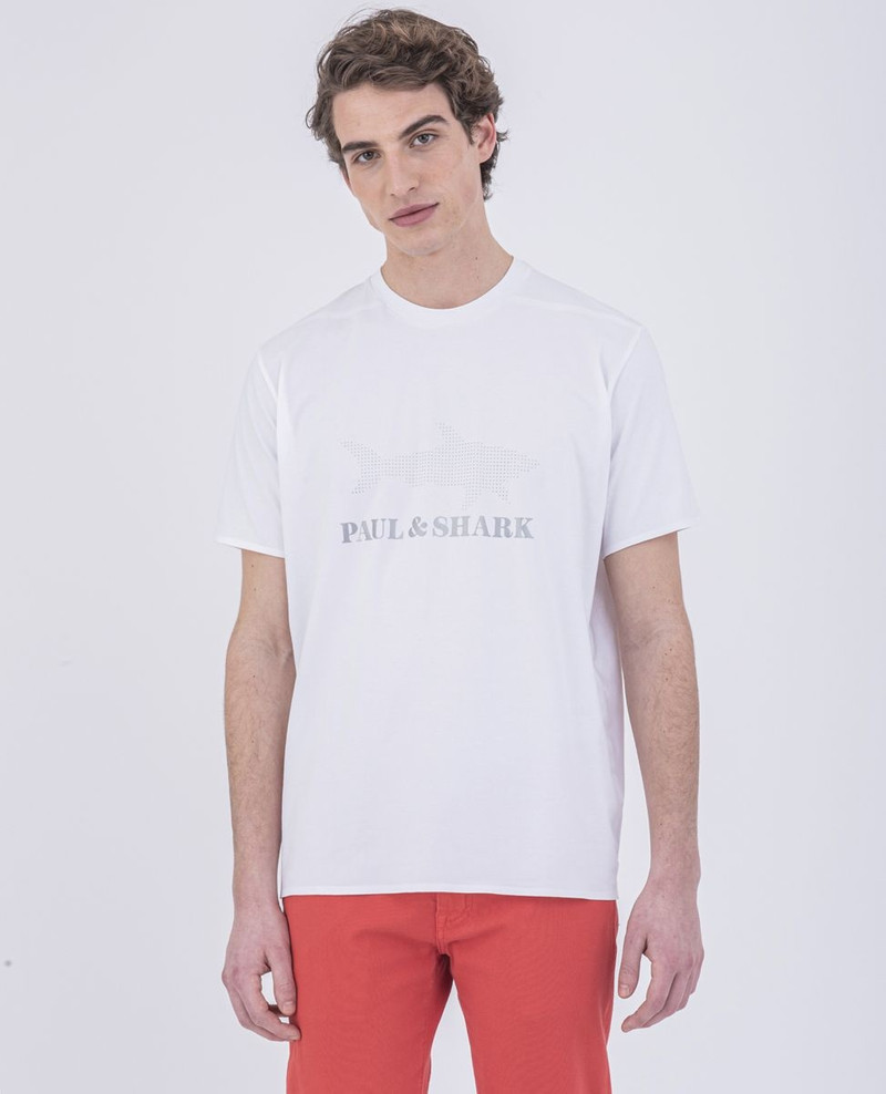Stretch Cotton T-Shirt With Reflective Printed Logo 2