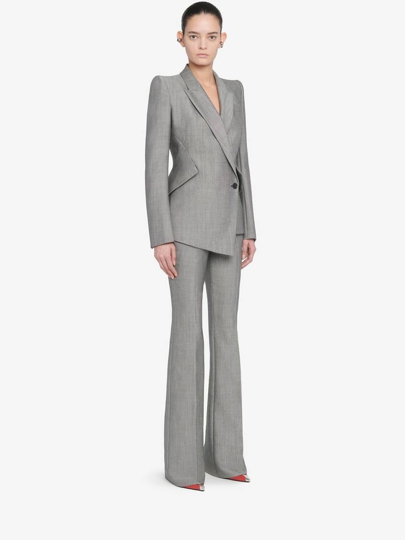 Women's Drop Hem Wool Mohair Jacket in Black/ivory - 3