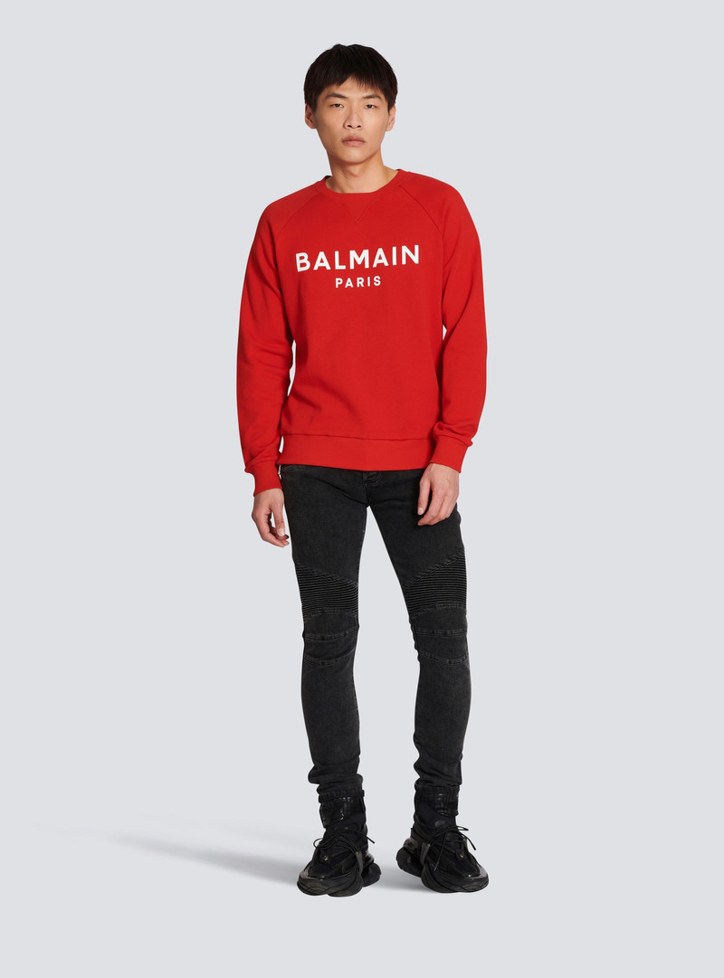 Balmain Cotton sweatshirt with flocked Balmain Paris logo outlook