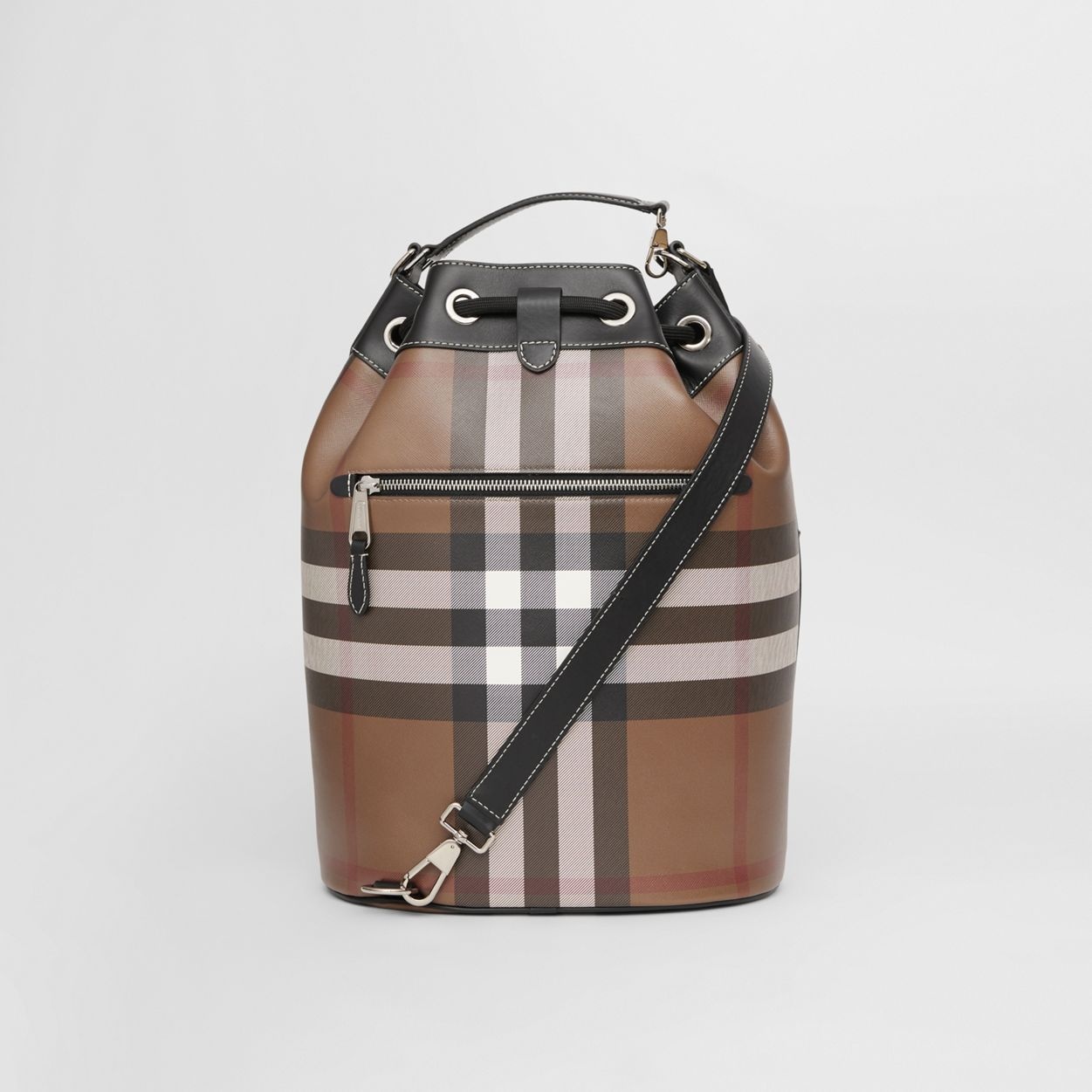 Check Print Leather Drawcord Tote - 6