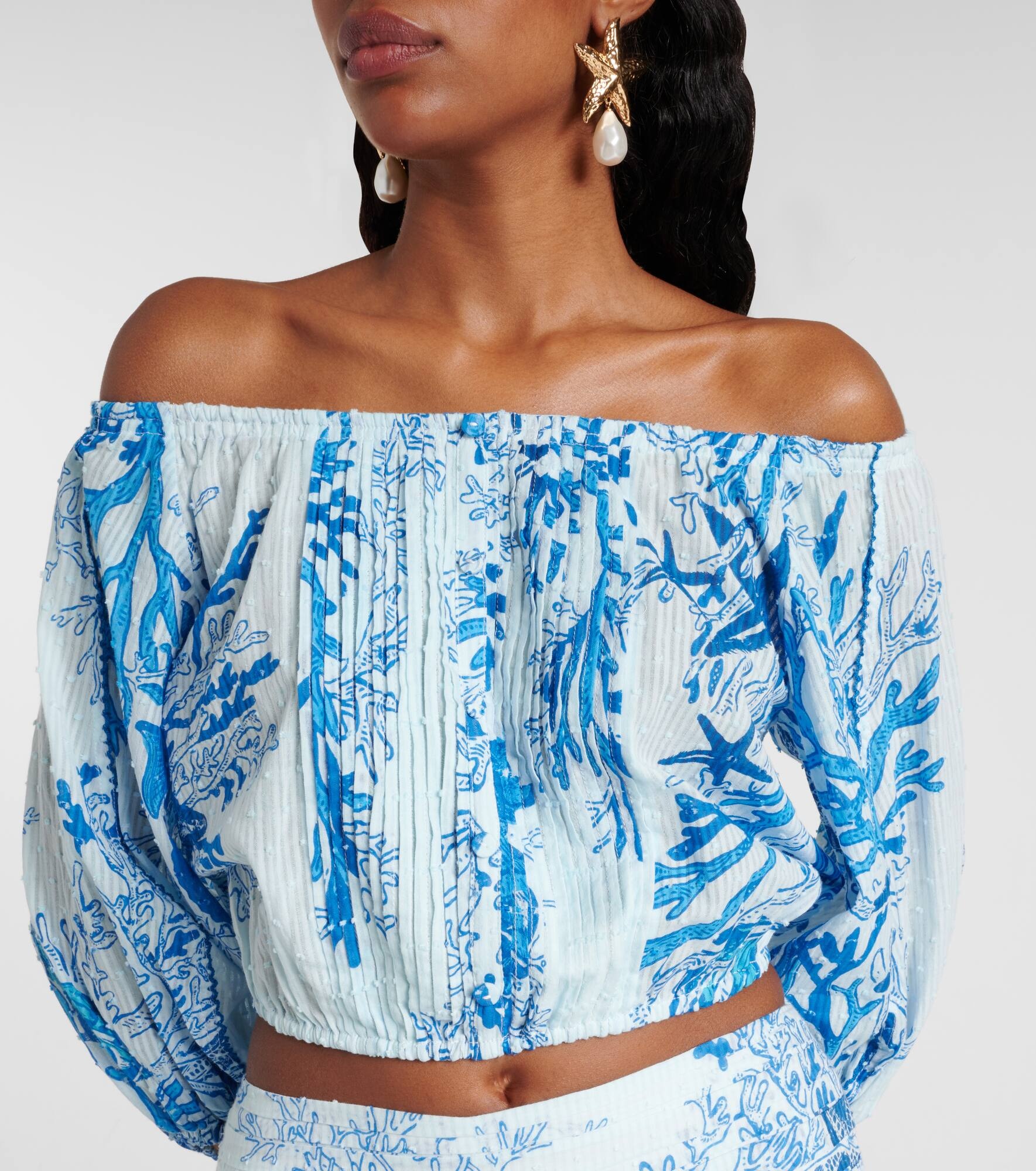 Bova printed off-shoulder cotton top - 4
