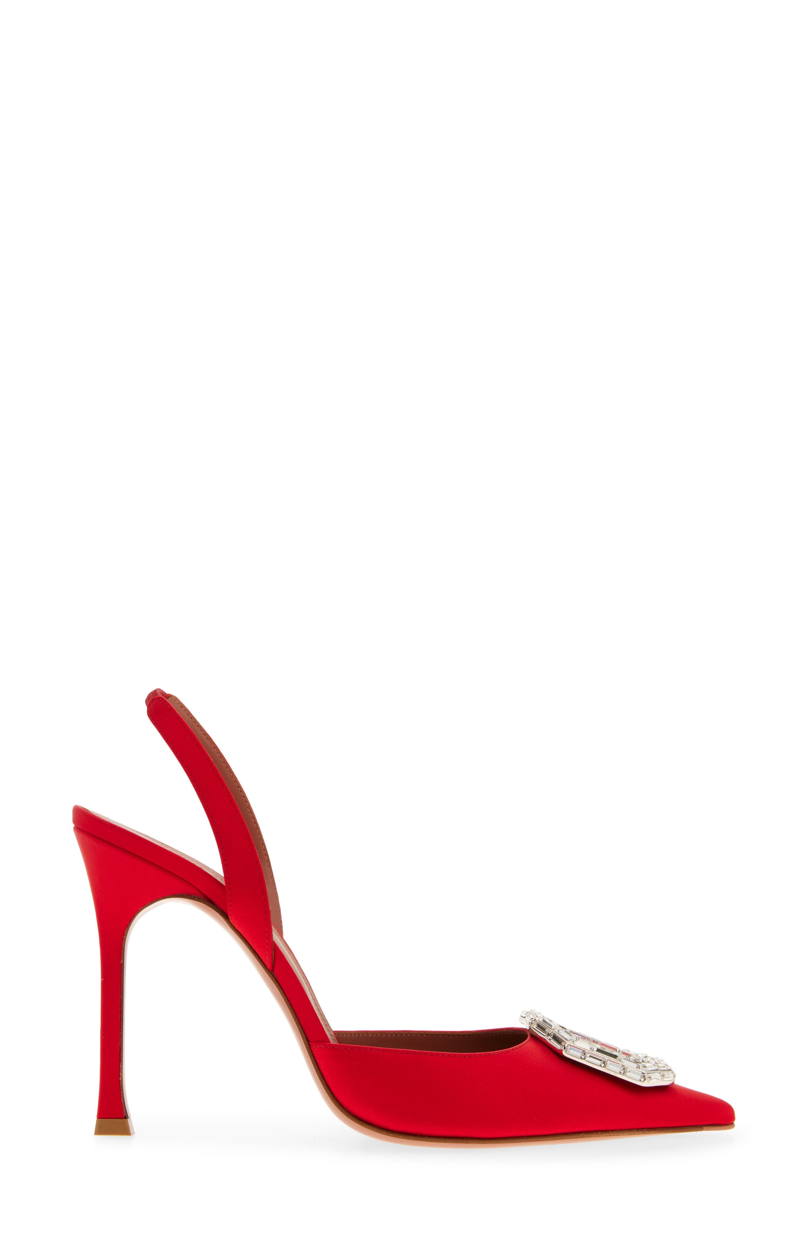Amina Muaddi Camelia Crystal Buckle Slingback Pump in Satin Red/White Buckle at Nordstrom - 3