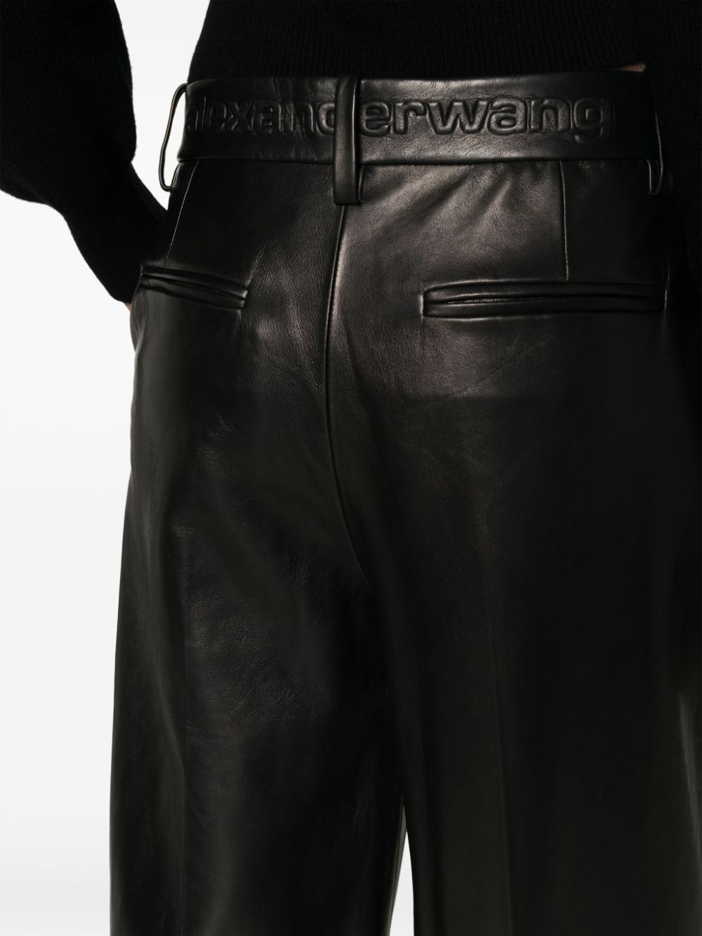 pleated wide-leg leather trousers - 5