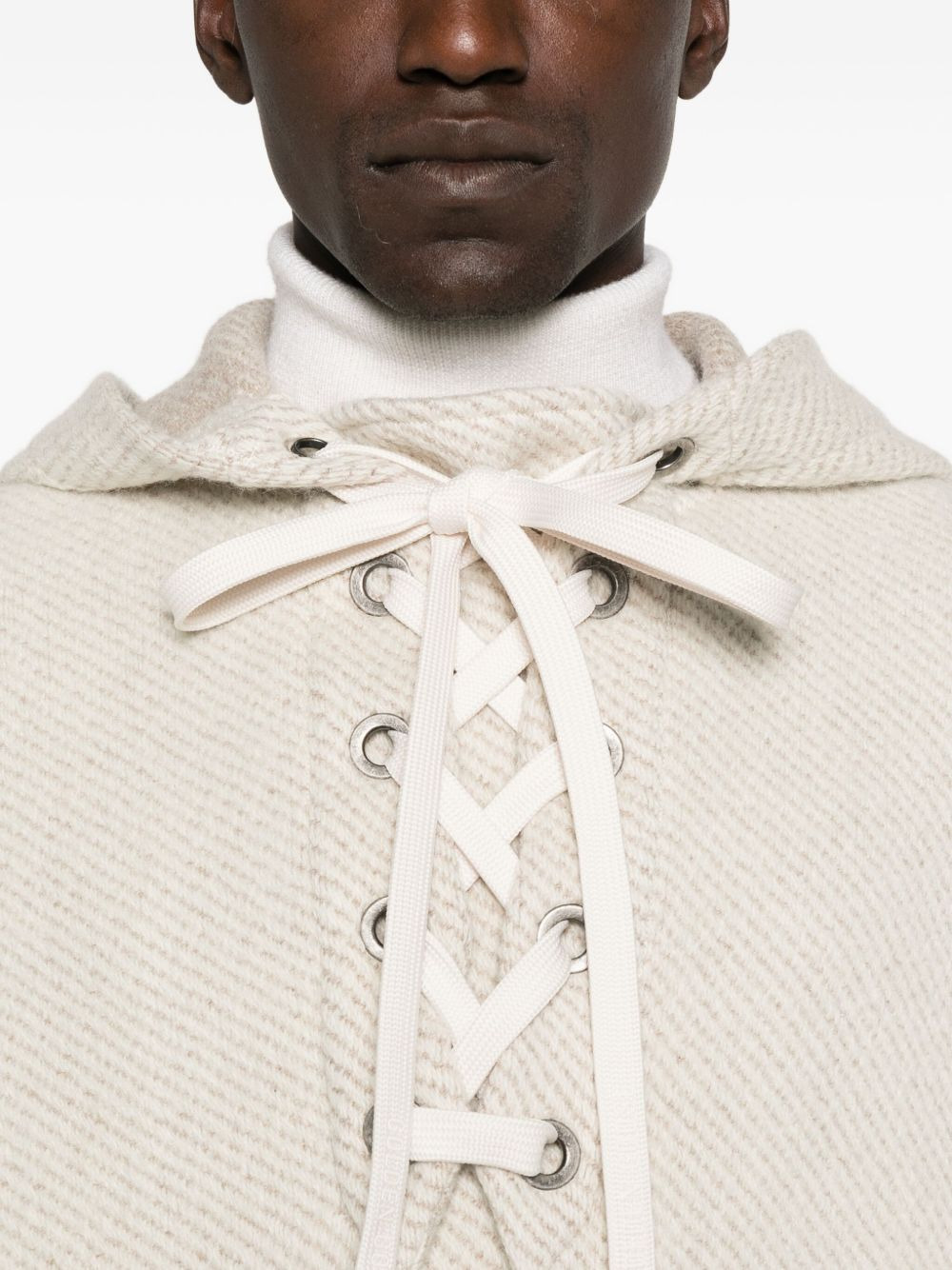 hooded lace-up poncho - 4