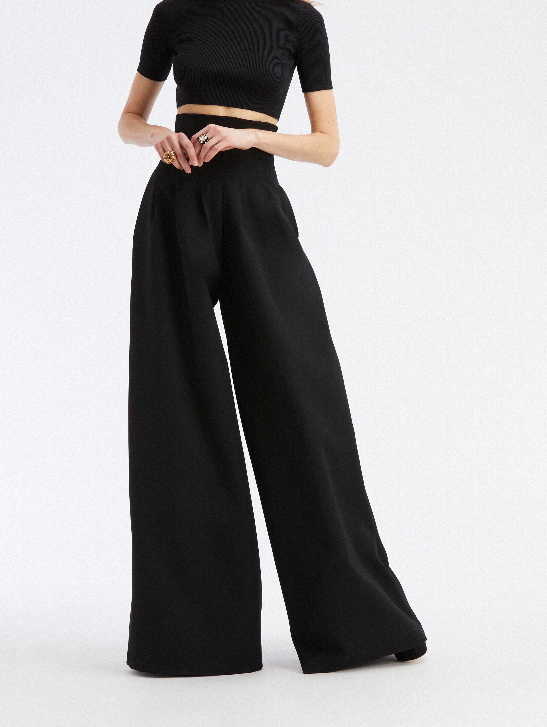 HIGH WAIST GRAIN DU POUDRE WIDE LEG PANT - 2