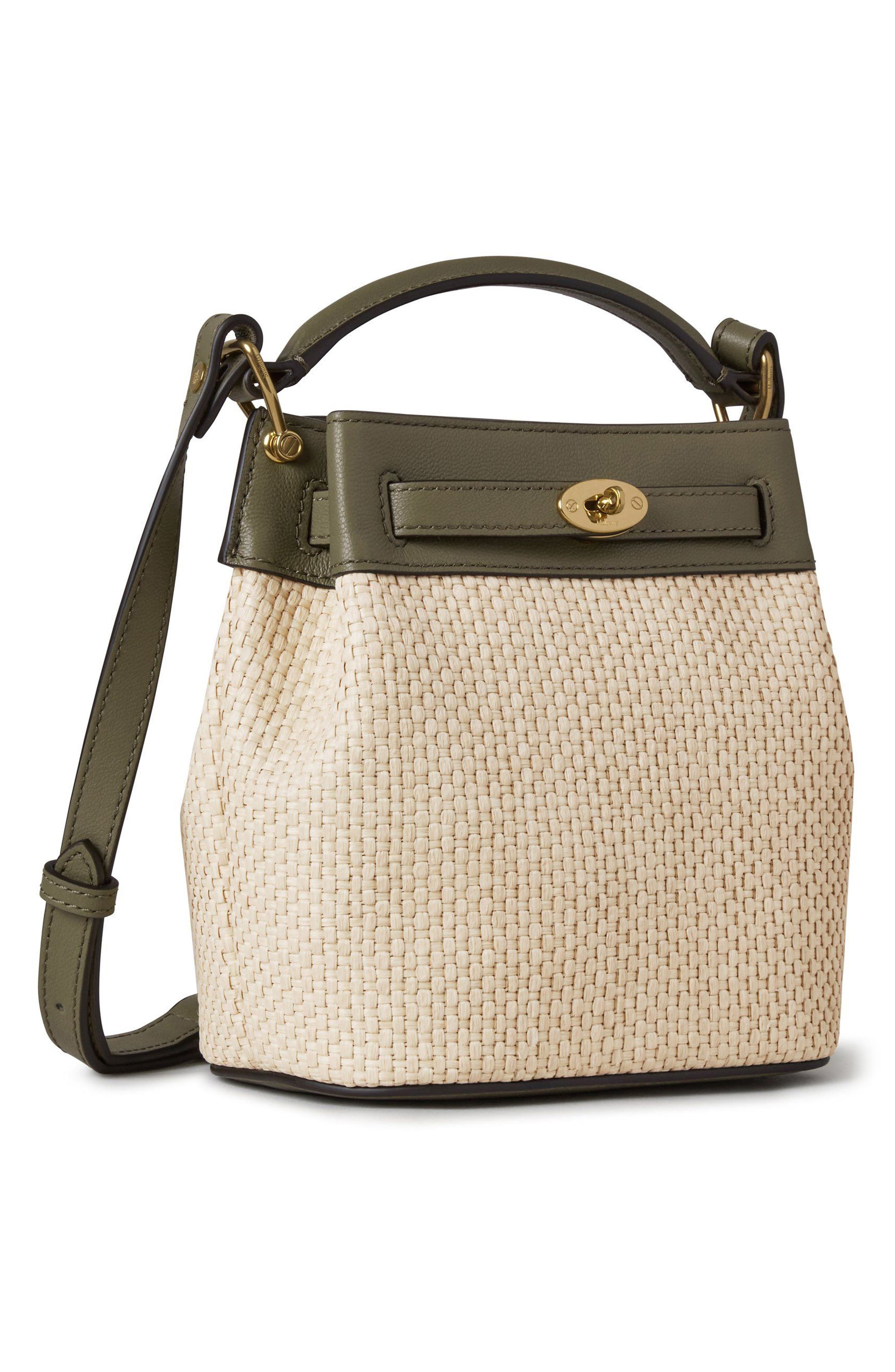 Mulberry Mini Islington Woven Raffia & Leather Bucket Bag in Linen Green/Natural at Nordstrom - 5
