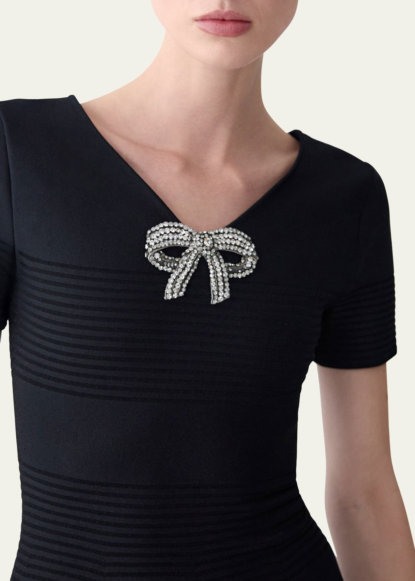 Crystal Bow V-Neck Flare Dress - 4
