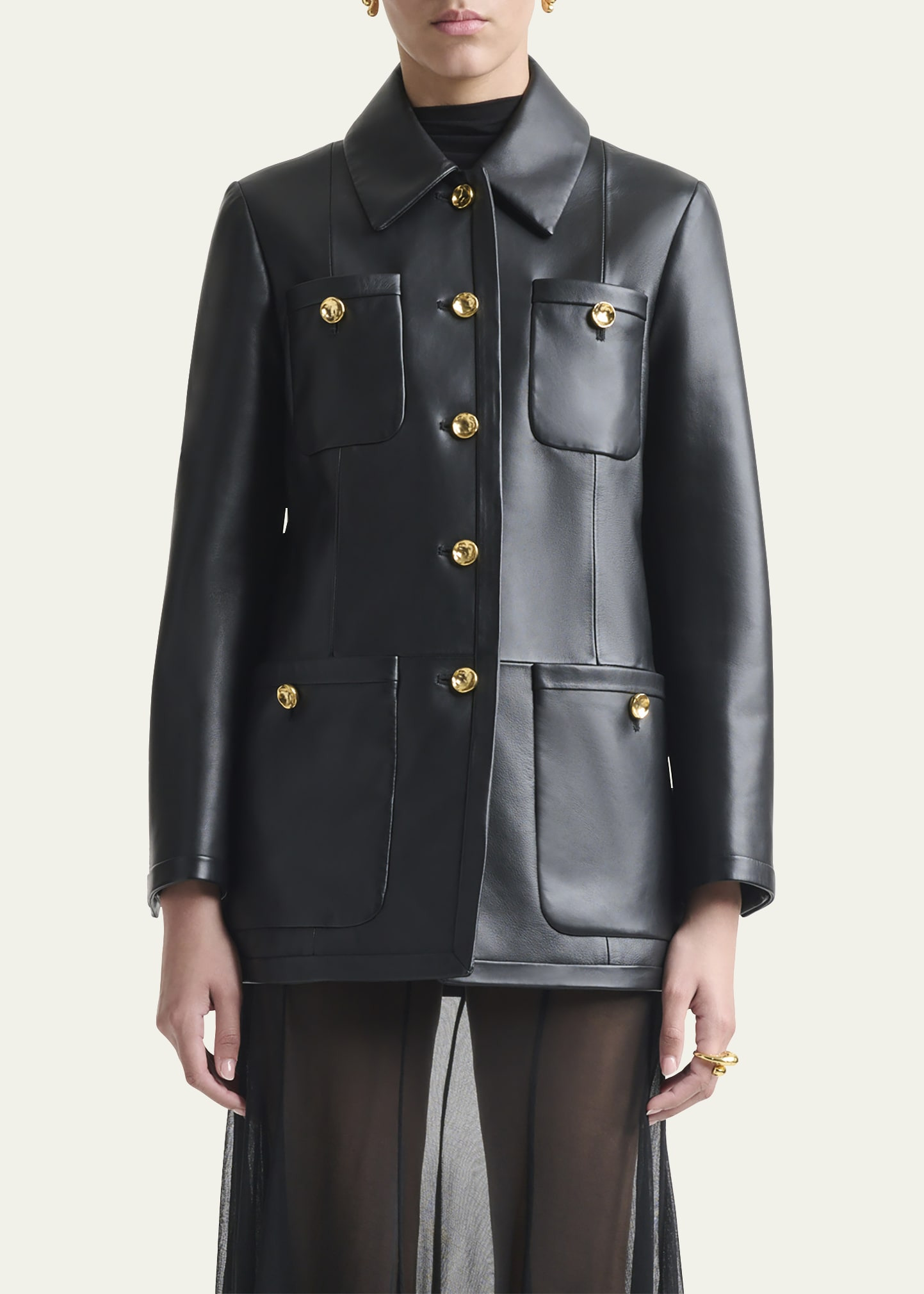 Leni Leather Single-Breasted Coat - 4