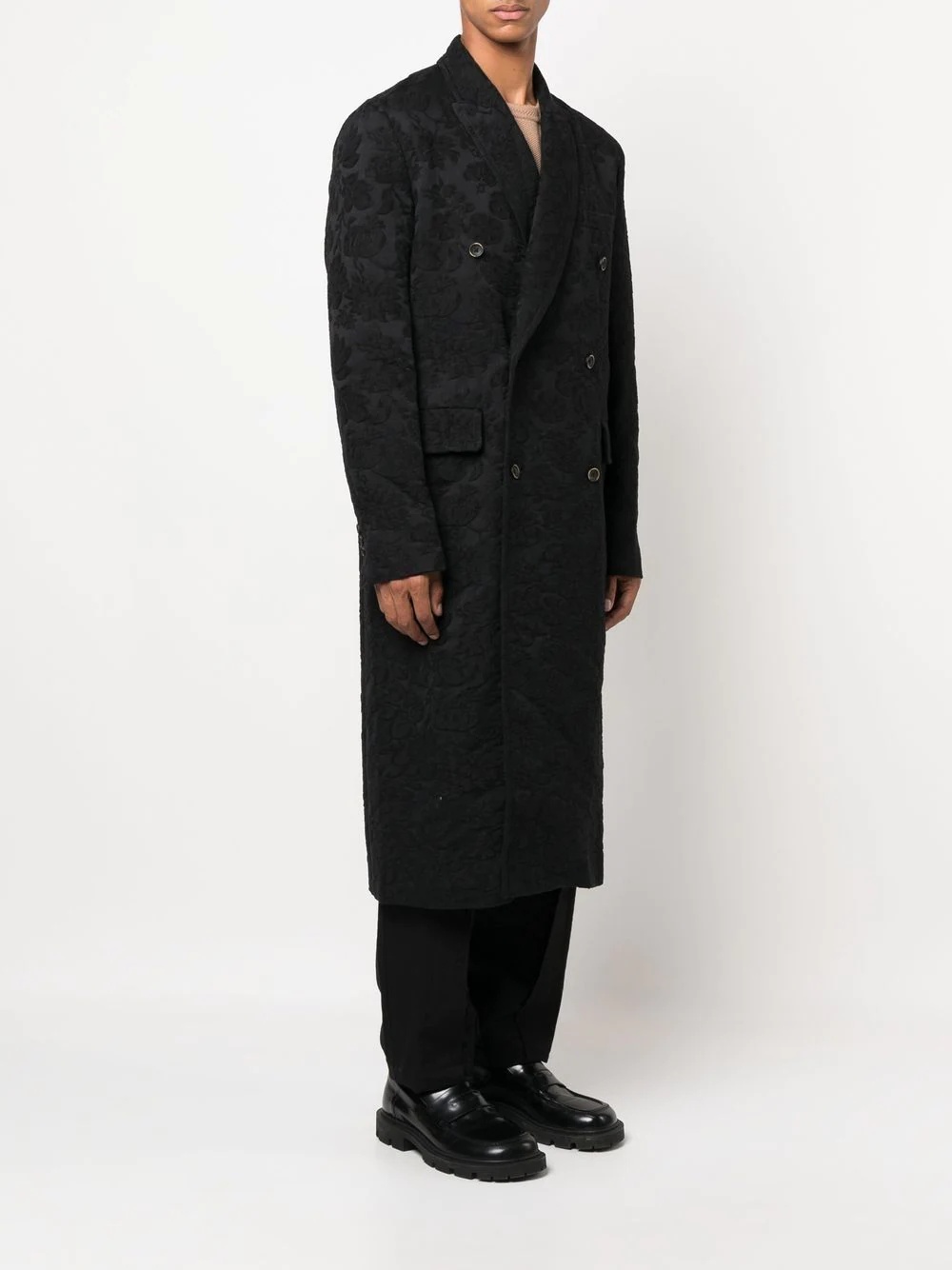 velvet effect double breasted coat - 3