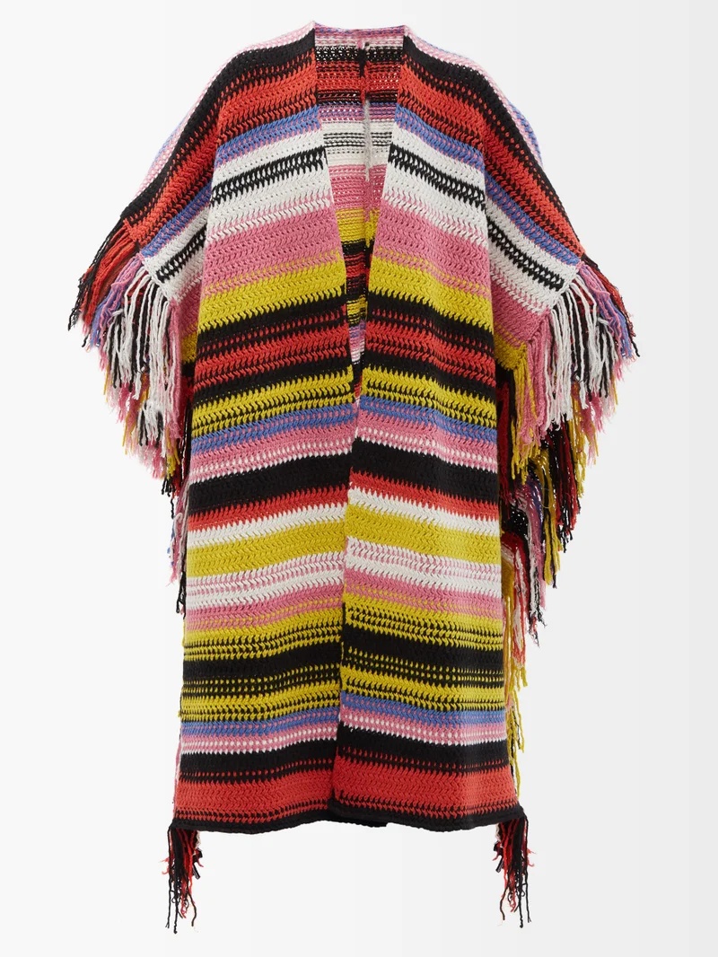 Striped recycled-cashmere blend poncho - 1