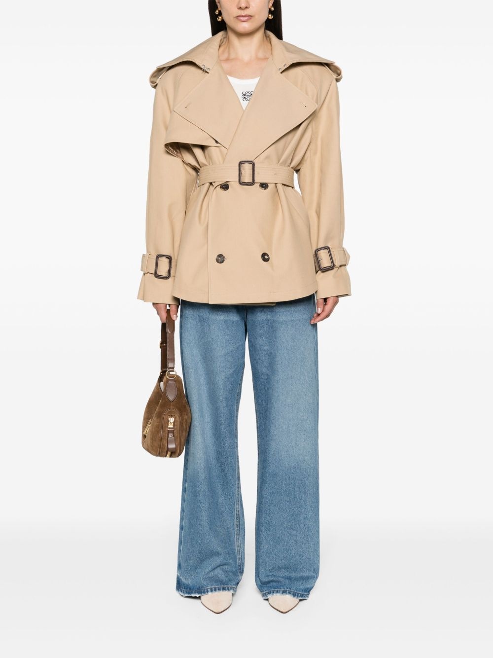 belted cropped trench coat - 2
