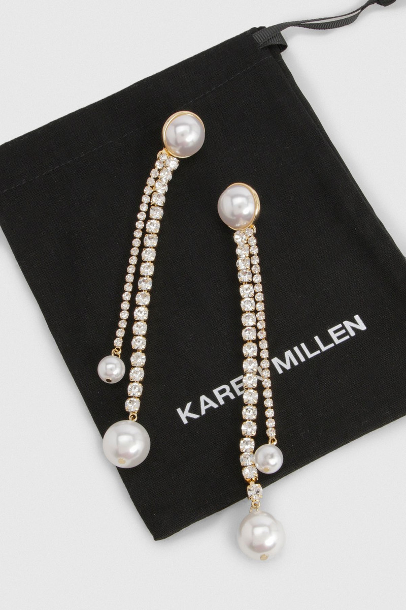 KAREN MILLEN Gold Tone Pearl Double Drop Earrings outlook