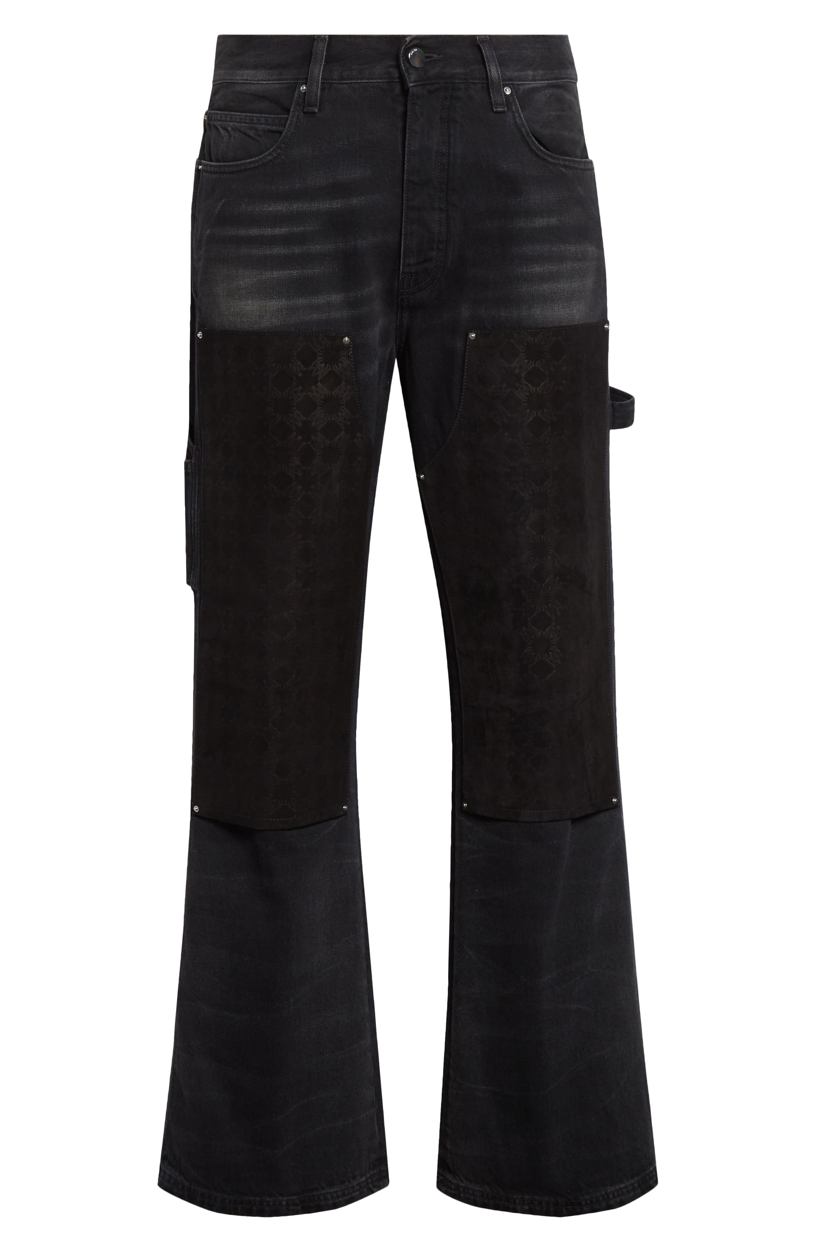 AMIRI MA Quad Suede Panel Carpenter Jeans in Faded Black at Nordstrom - 6