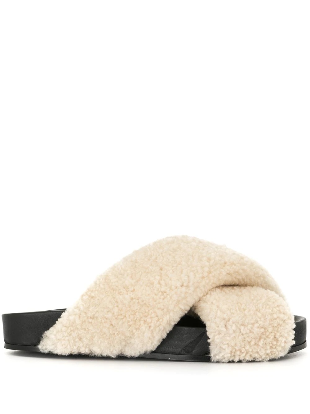 crossover-strap shearling sandals - 1