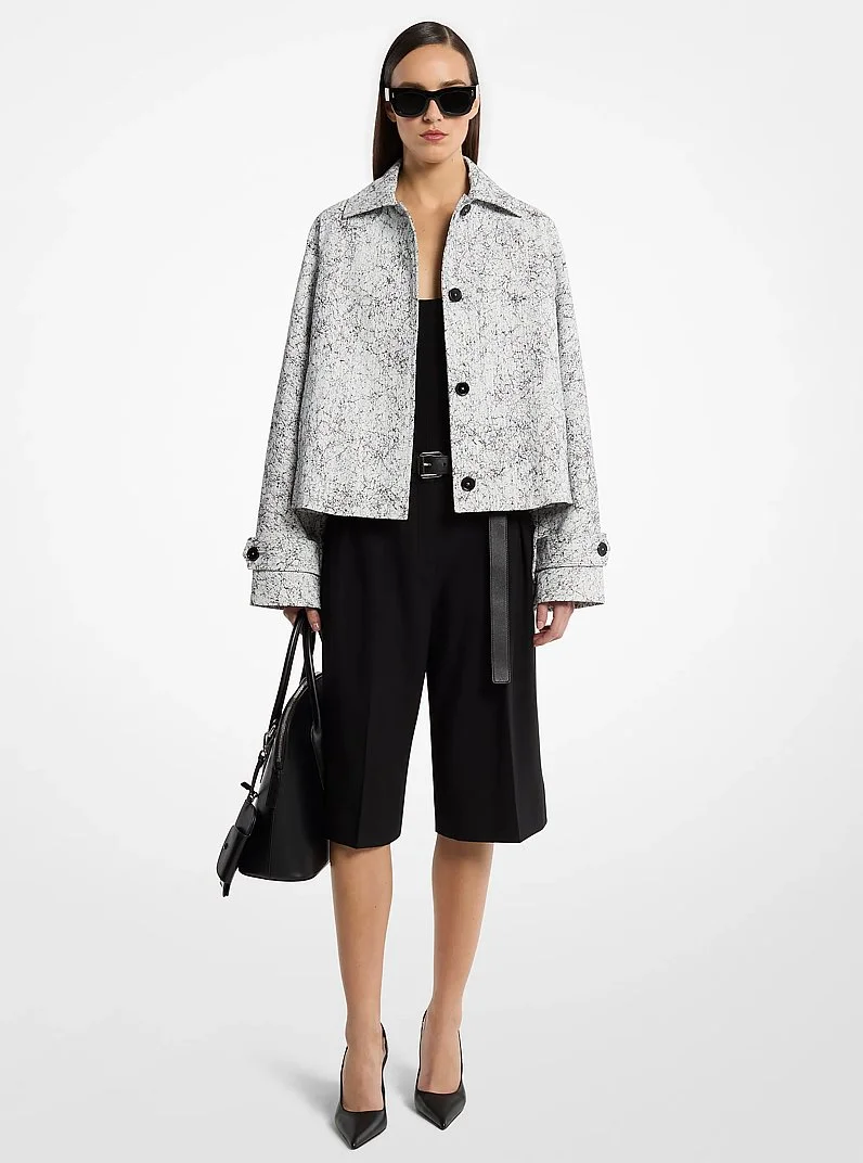 Crackled Denim Cropped Balmacaan - 1