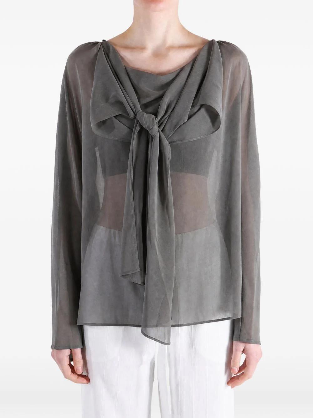 bow-detail sheer blouse - 1