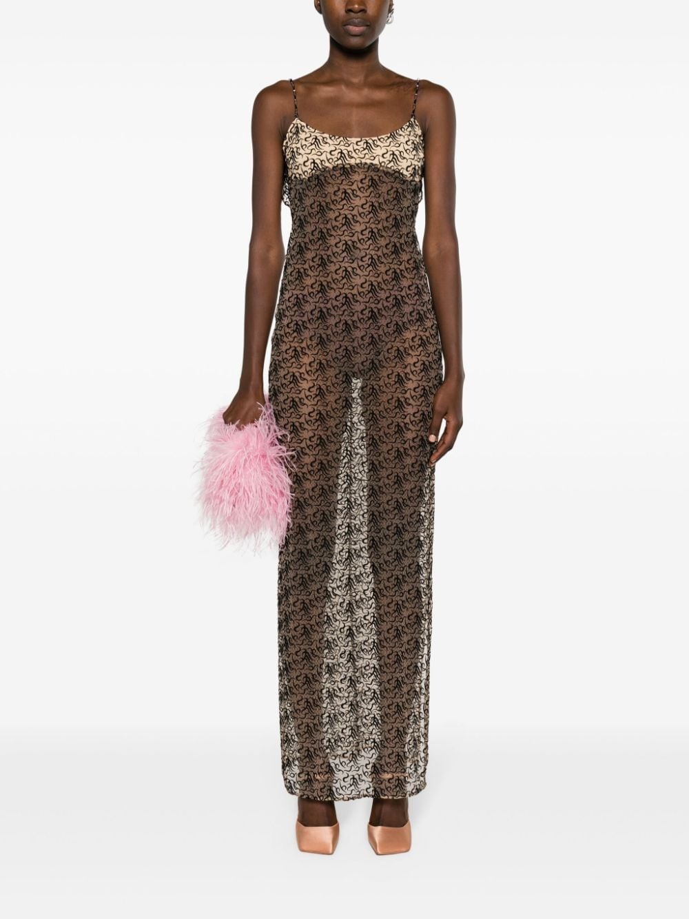 embroidered semi-sheer maxi dress - 2