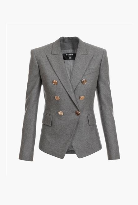 Heather gray wool blazer with gold-tone double-breasted buttoned closure - 1