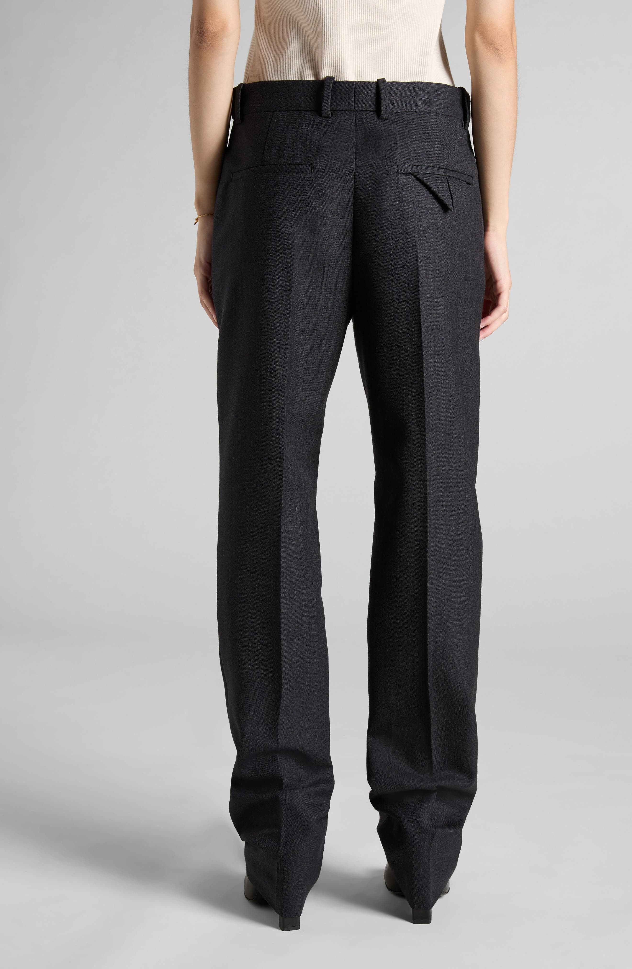 Bottega Veneta Stripe Wool Twill Straight Leg Pants in 1292 Black/Dark Blue at Nordstrom - 3