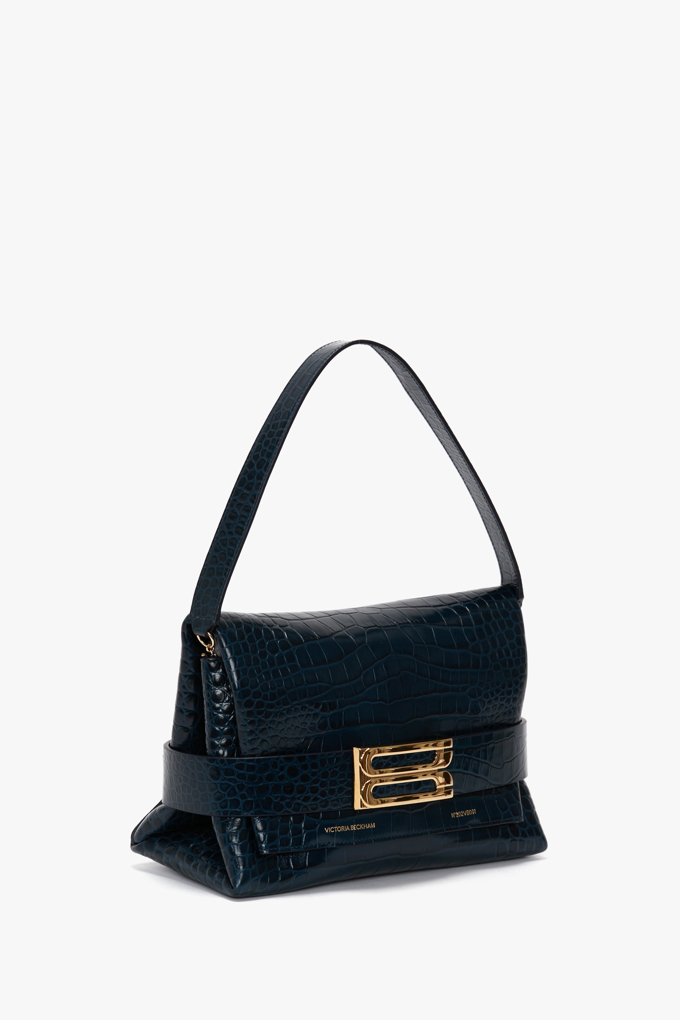 B Pouch In Croc Effect Midnight Blue Leather - 2