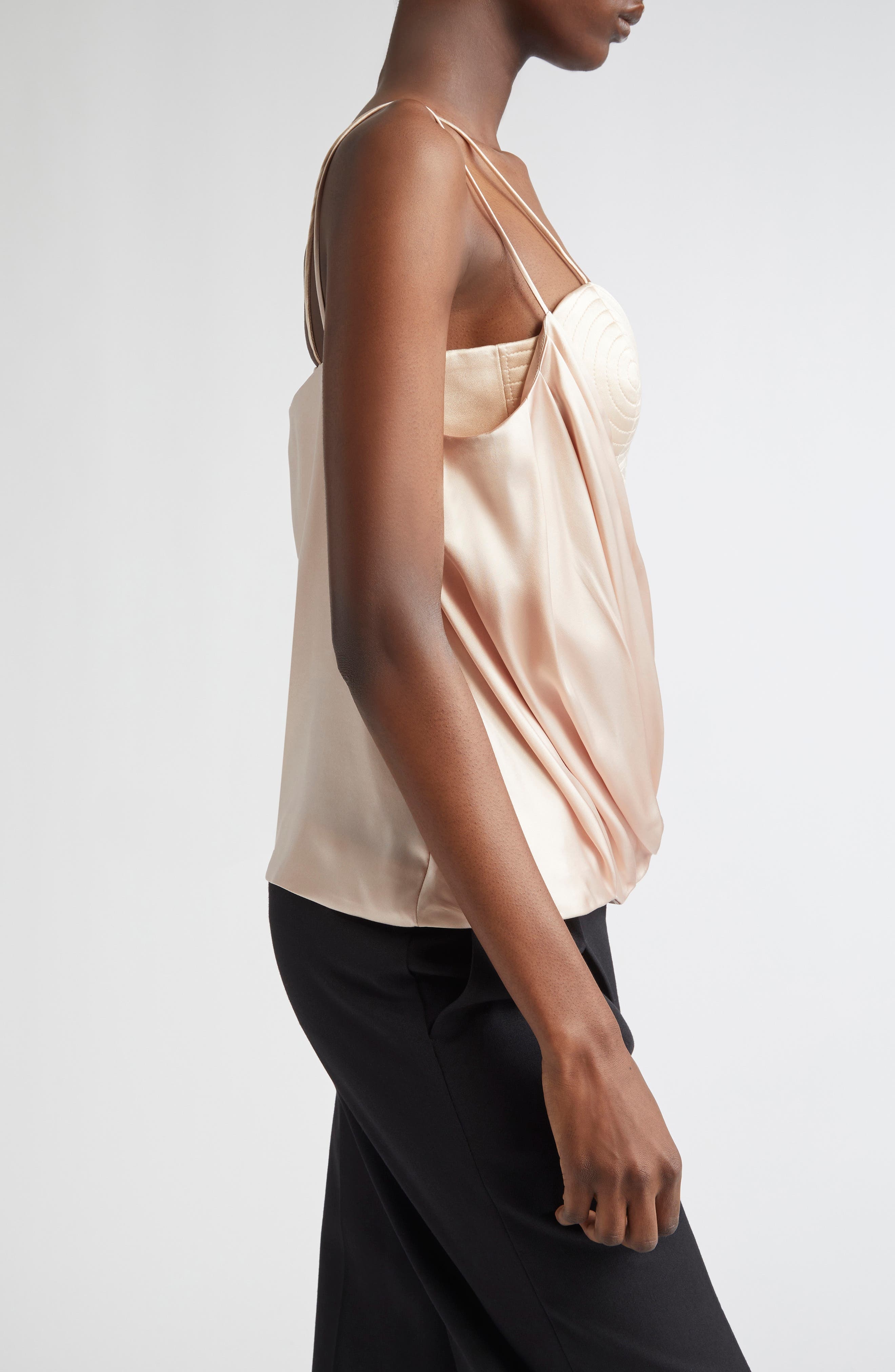 Balmain Draped Satin Bustier Top in Light Beige at Nordstrom - 3