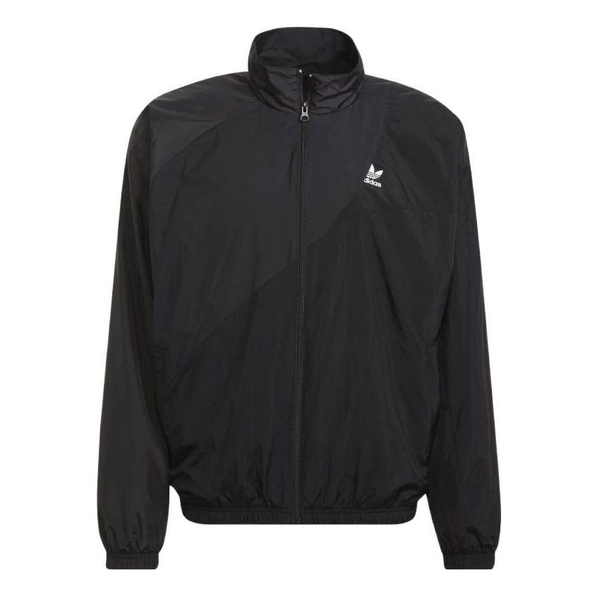 Men's adidas originals Solid Color Printing Long Sleeves Stand Collar Sports Black Jacket HE2952 - 1