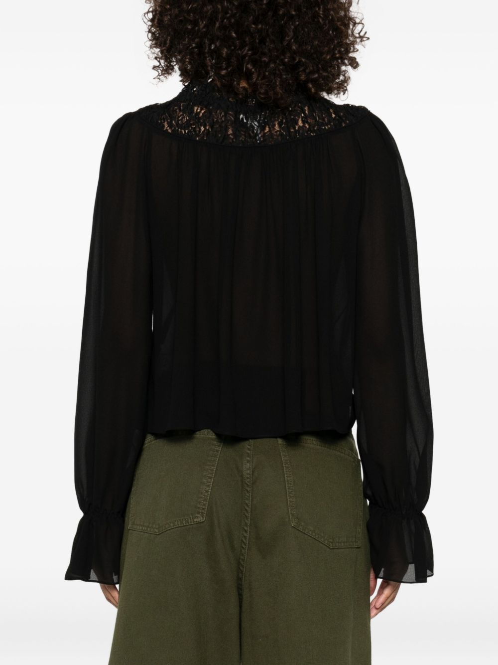 lace-trimmed pleated blouse - 4