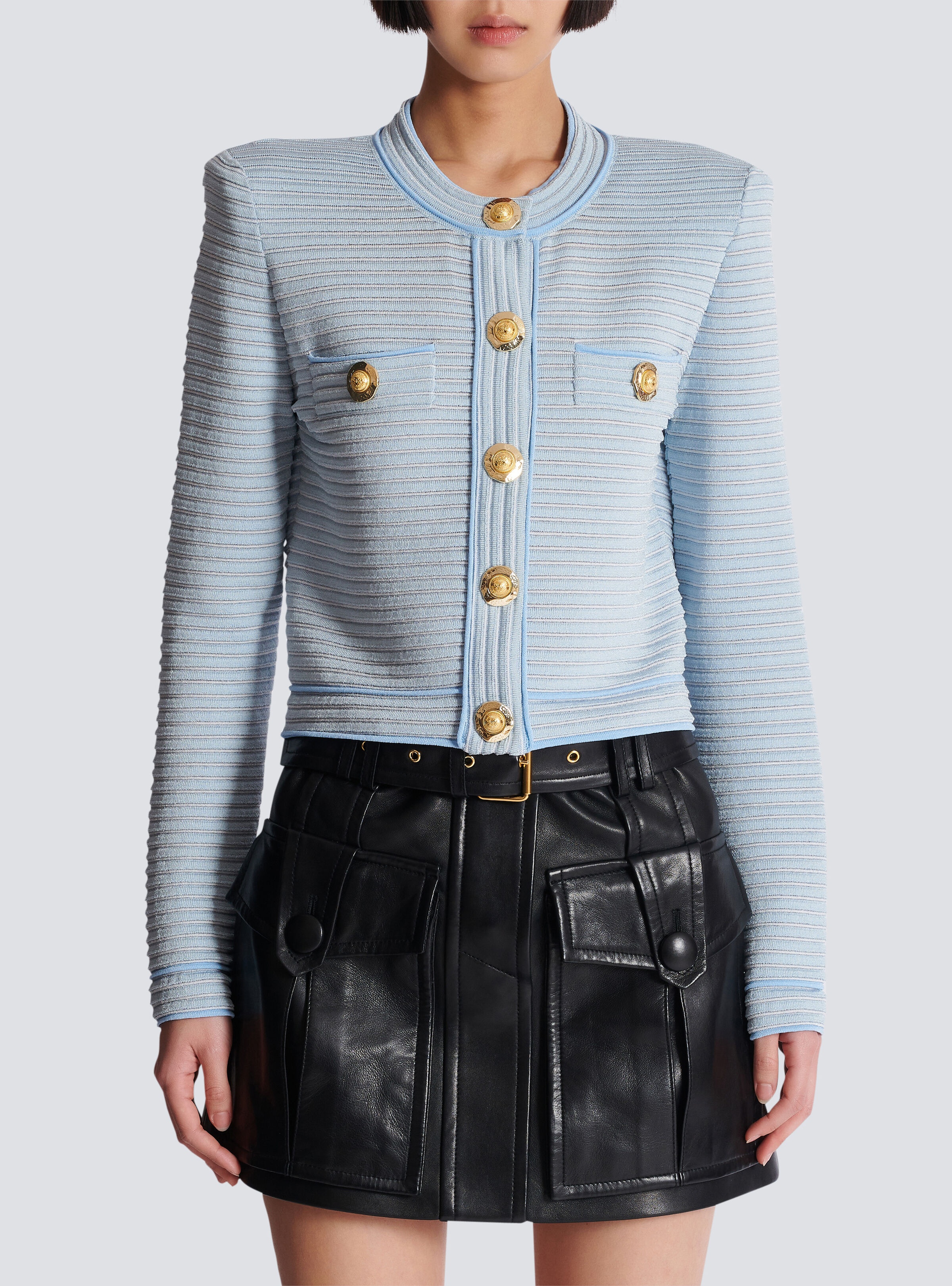 Long-sleeved textured knit cardigan - 5