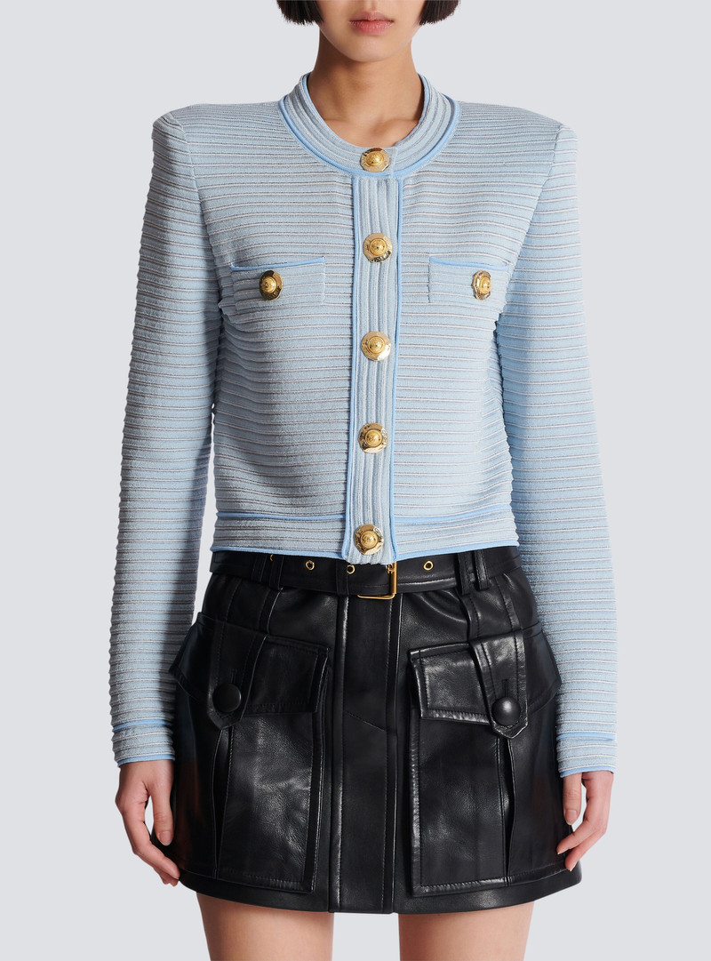Long-sleeved textured knit cardigan 5