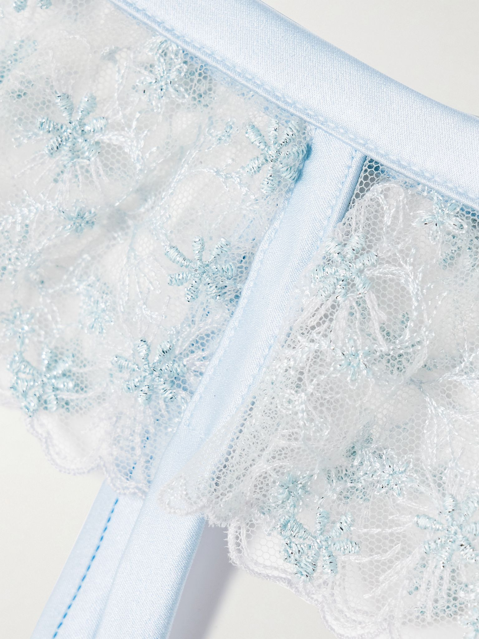 Mathilde silk-blend satin-trimmed embroidered tulle suspender belt Ivory - 4