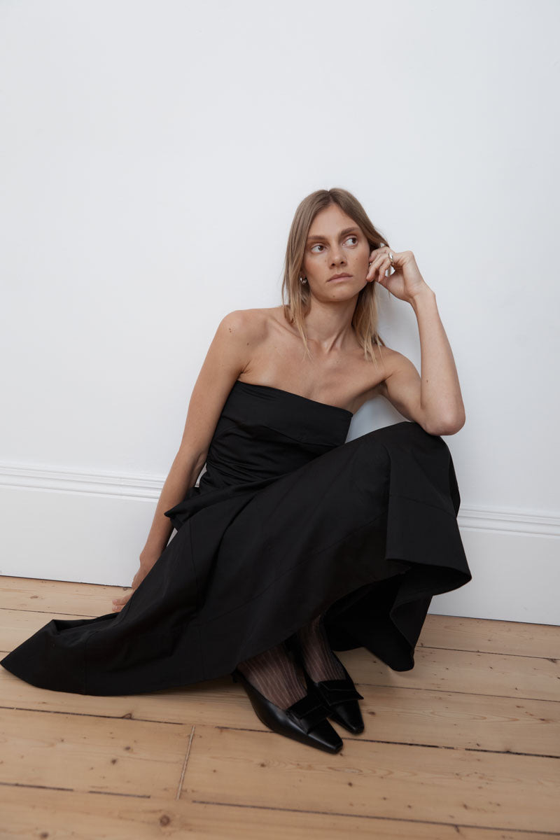 Sculpted Cotton Strapless Dress - Black - 7