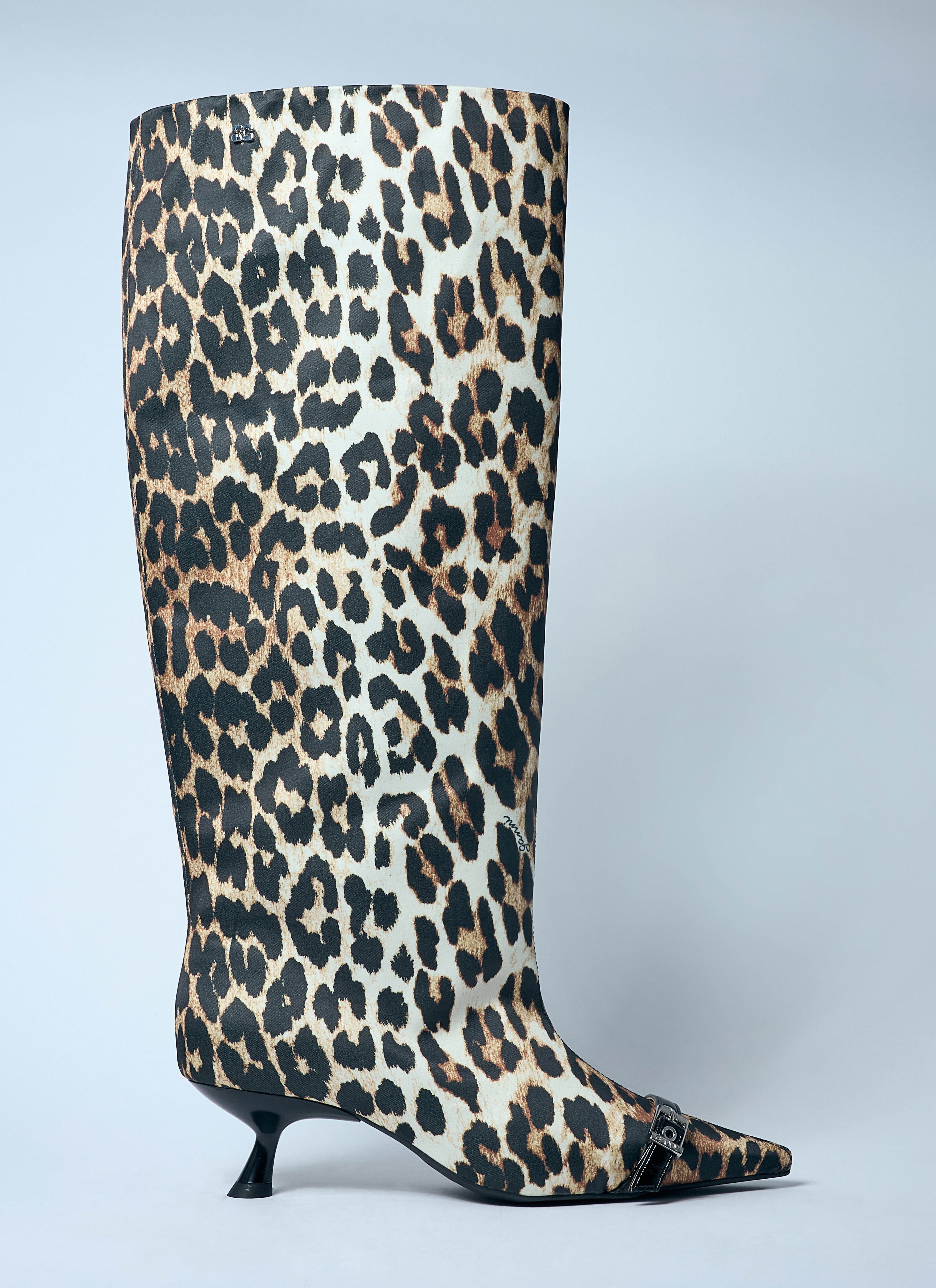 Ganni Women Leopard Eyelets Slouchy High Shaft Boots - 1